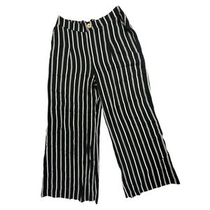 Rae Mode Palazzo Pants Size medium Black/White Striped Wide Leg Pockets Rayon